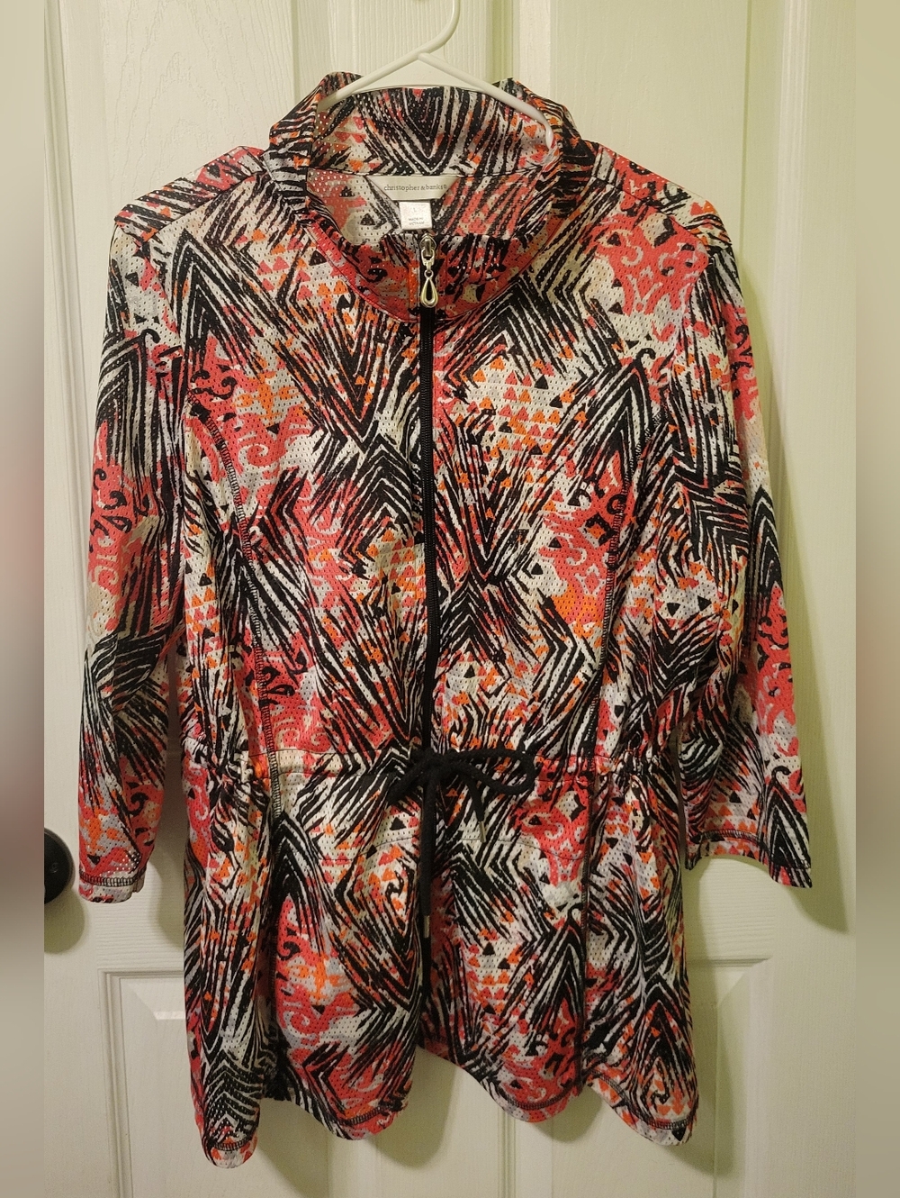 Christopher & Banks Swim Cover-up Abstract Jacket - Coral, Black & White